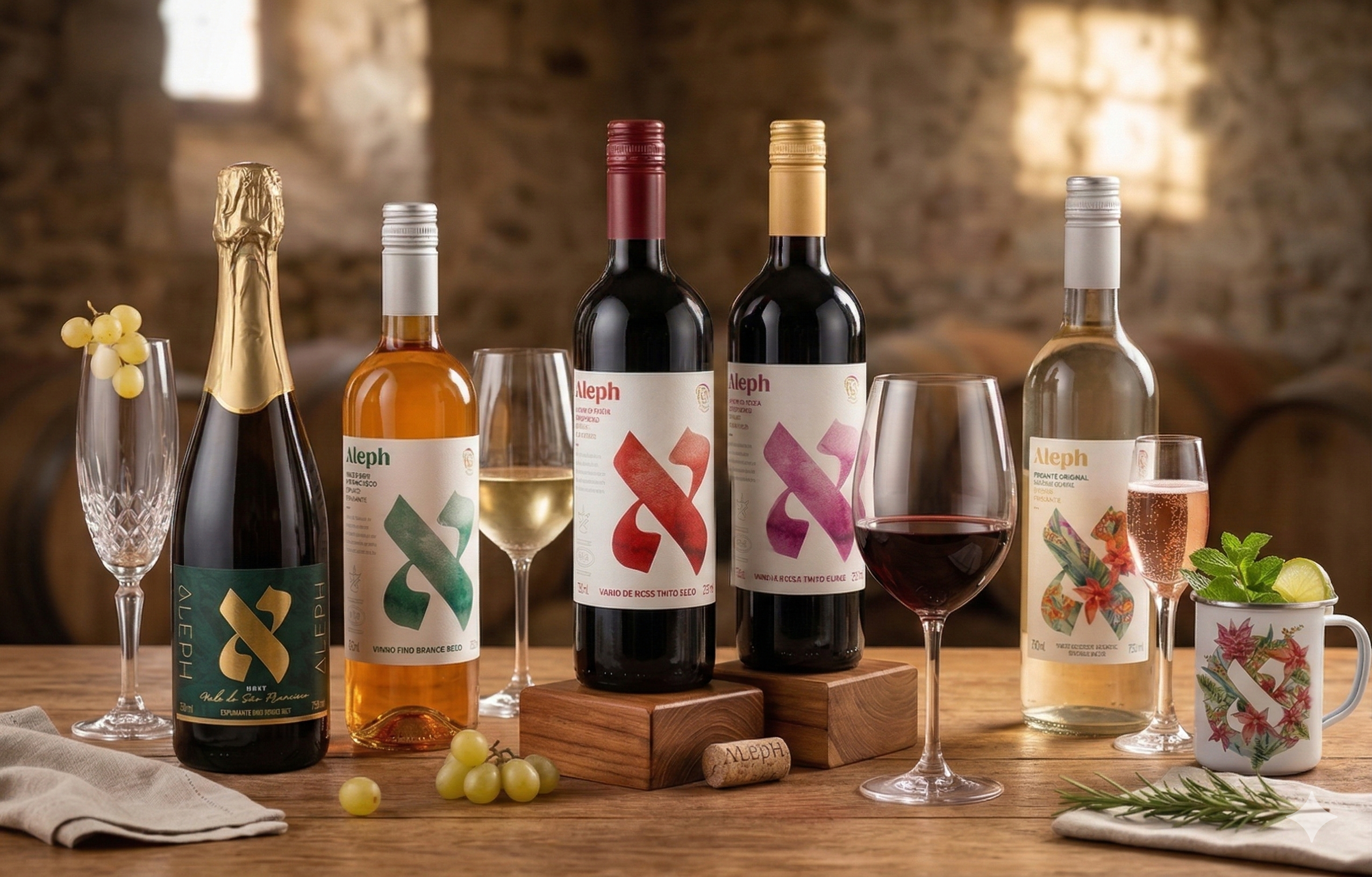 Linha completa Aleph - Vinhos e Espumante 18K Wine